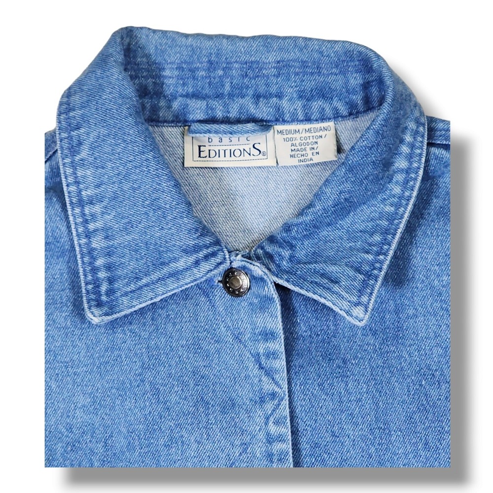Vintage Basic Editions Med Wash Button Denim Jacket Men's Medium - Picture 8 of 9